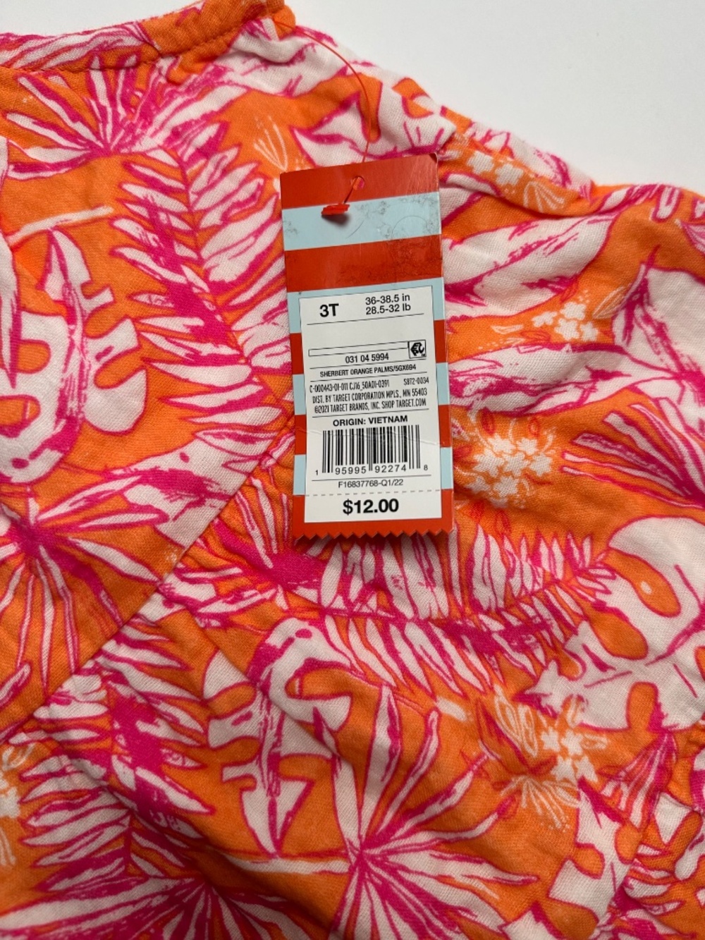 Cat & Jack Toddler Dress 3T NWT Orange Pink Tropical Print Tie Strap - Picture 3 of 6